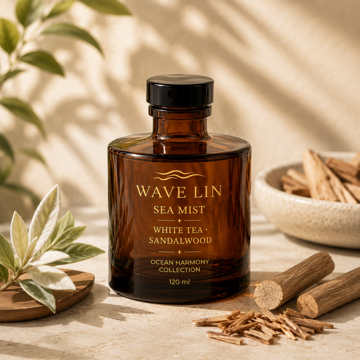 Sea Mist Reed Diffuser amber bottle – side view