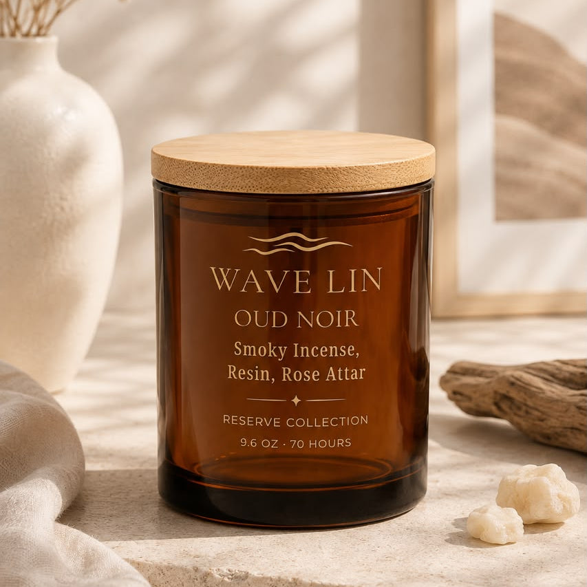 Oud Noir Smoky Incense, Resin & Rose Attar Reserve candle by Wave Lin — Reserve Collection