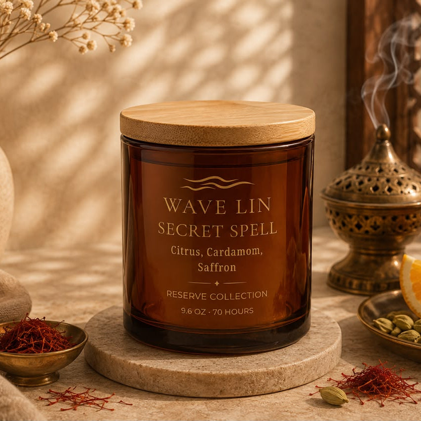 Secret Spell Citrus, Cardamom & Saffron Reserve candle by Wave Lin — Reserve Collection