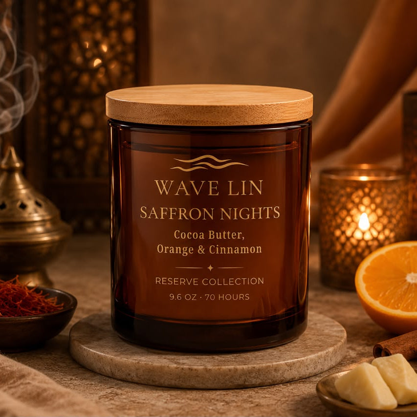 Saffron Nights Cocoa Butter, Orange & Cinnamon Reserve candle by Wave Lin — Reserve Collection