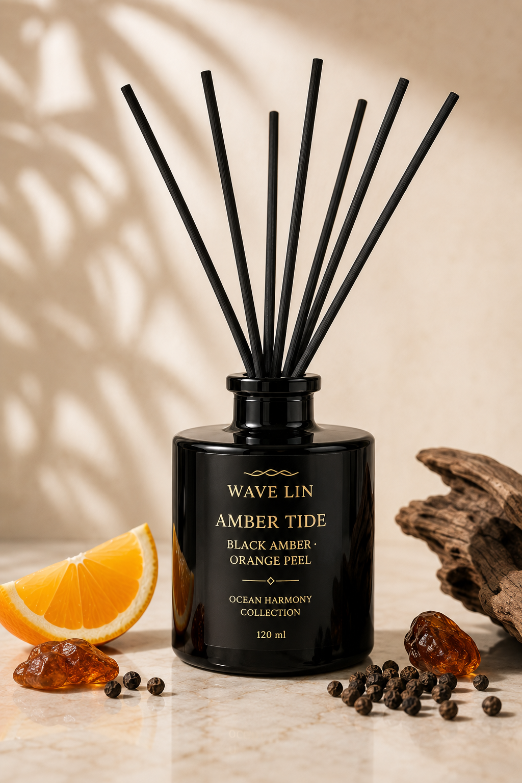 Amber Tide Reed Diffuser – side angle view
