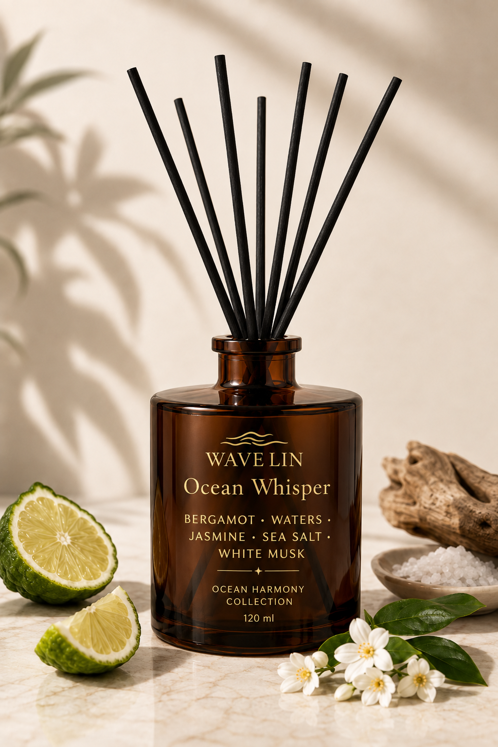 Ocean Whisper Reed Diffuser bottle – front view